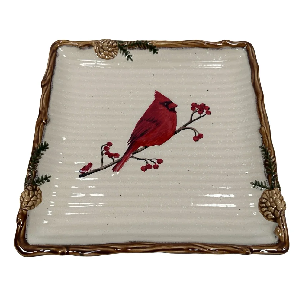 St Nicholas Square Snow Valley Salad Plates Cardinal Reindeer Pine Tree Lot 8‎